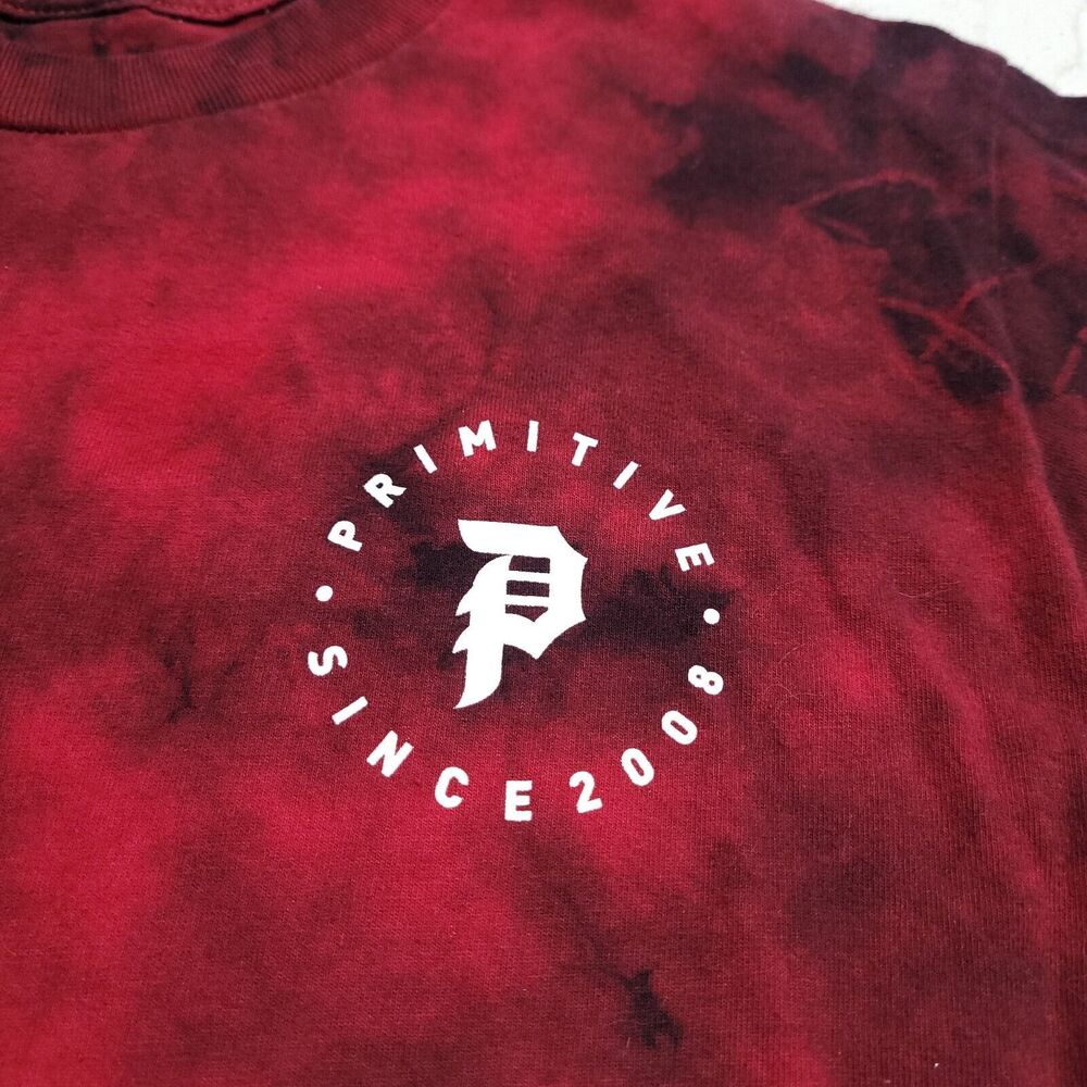 Primitive Skate Since 2008 Tie Dye Red Double Sided Graphic Shirt Small EUC - Picture 6 of 8